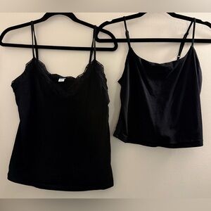 Two Old Navy Black Camisoles Lace Trim Cami and Fitted Double Layer Shirt M